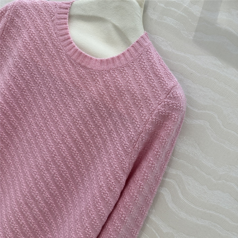 Pra*a crew neck twill rib-knit sweater pink