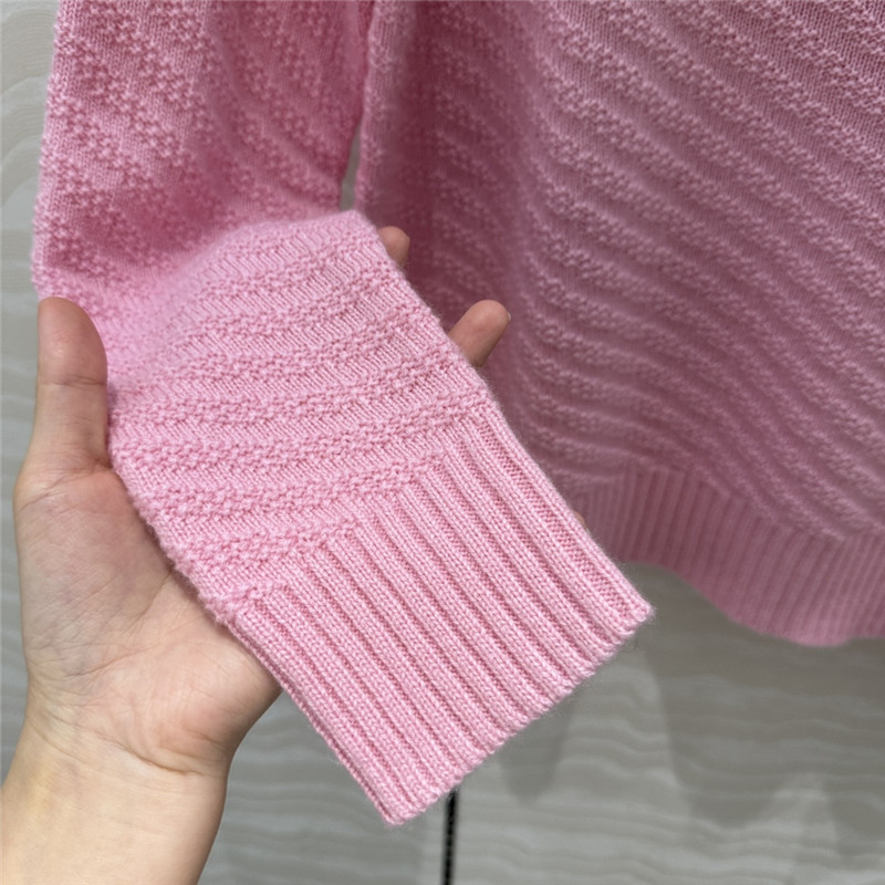 Pra*a crew neck twill rib-knit sweater pink