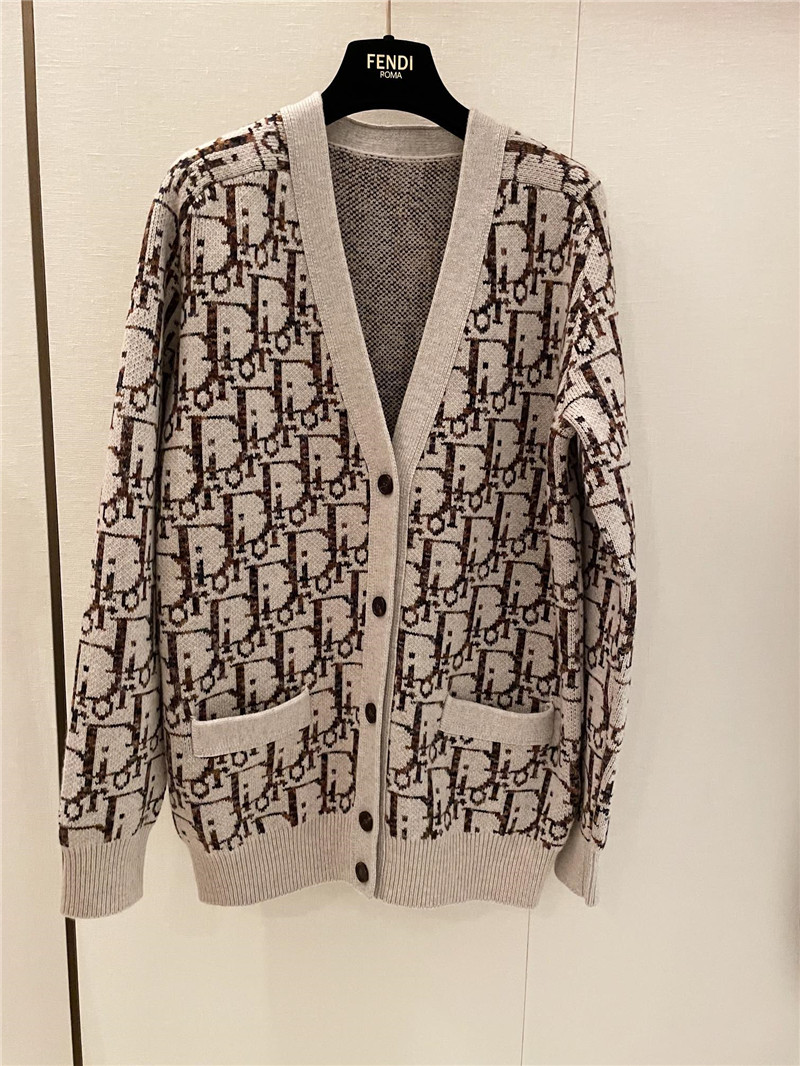 D10r oblique jacquard cardigan beige