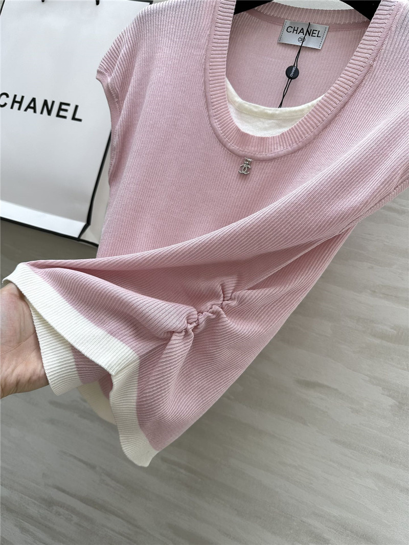 Ch**el contrast cap-sleeves knit top in pink