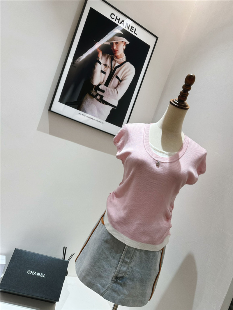 Ch**el contrast cap-sleeves knit top in pink