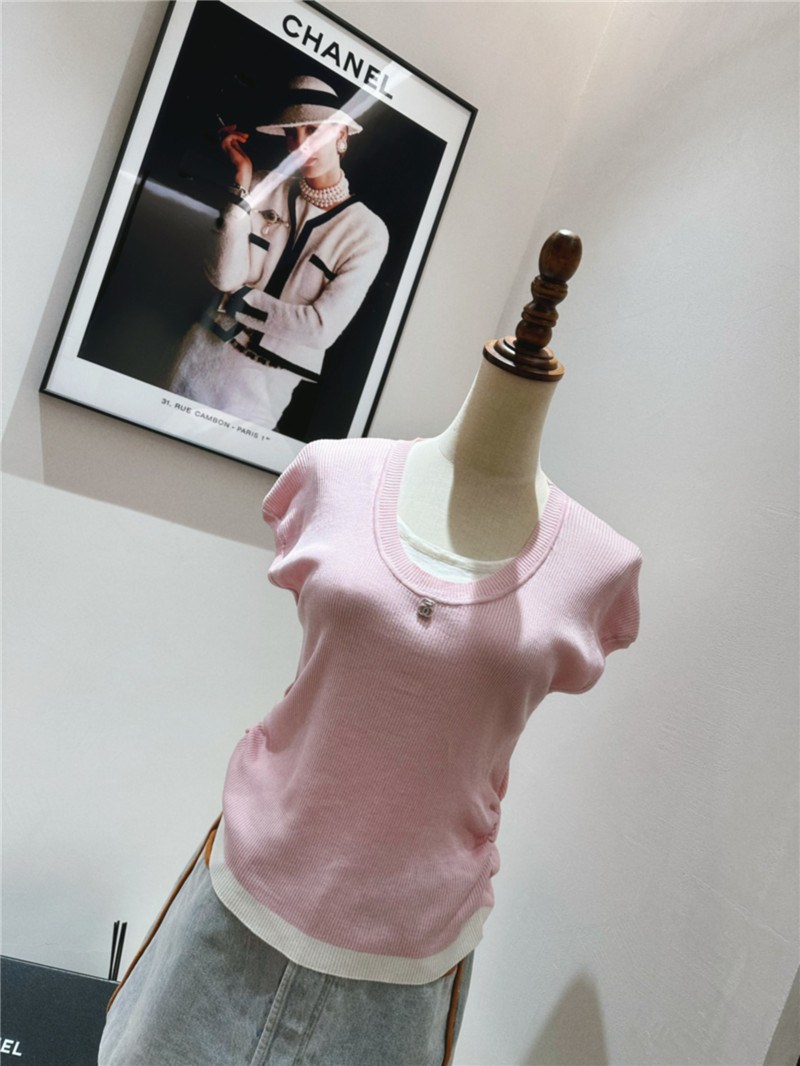 Ch**el contrast cap-sleeves knit top in pink