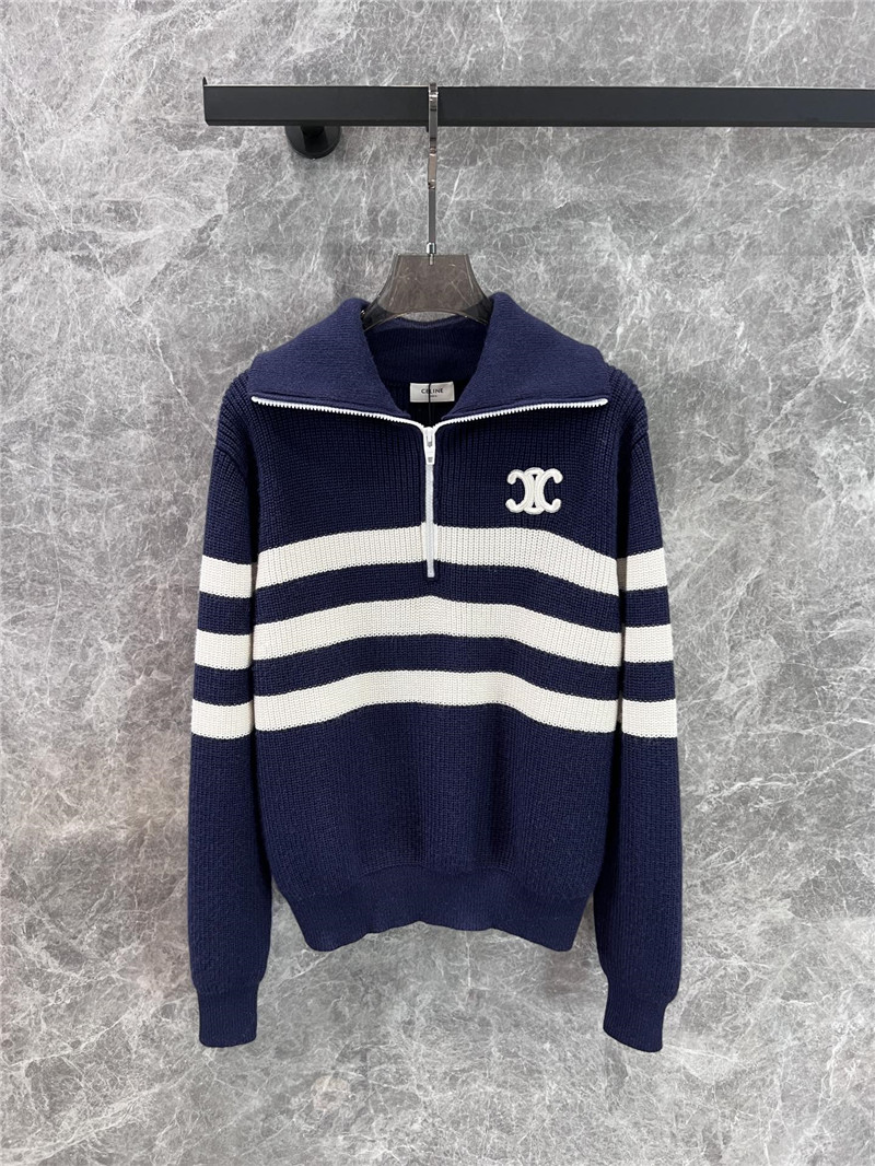 Ce1i*e half-zip stripe wool sweater in white/navy