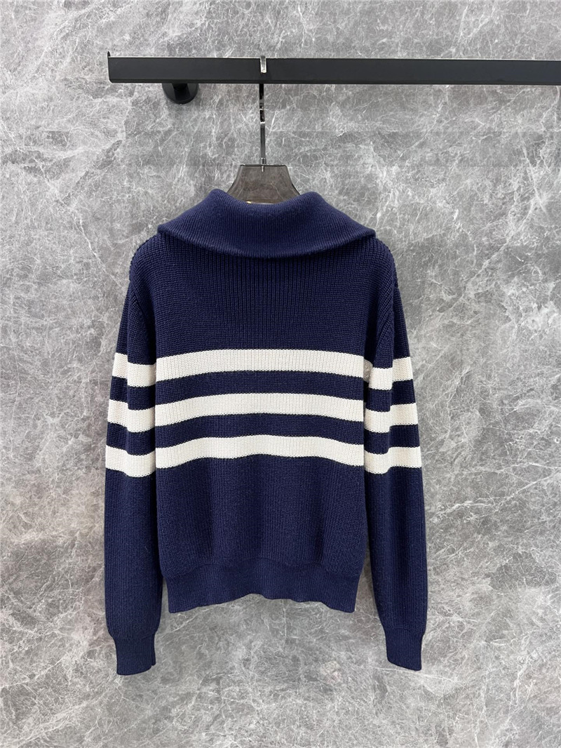 Ce1i*e half-zip stripe wool sweater in white/navy