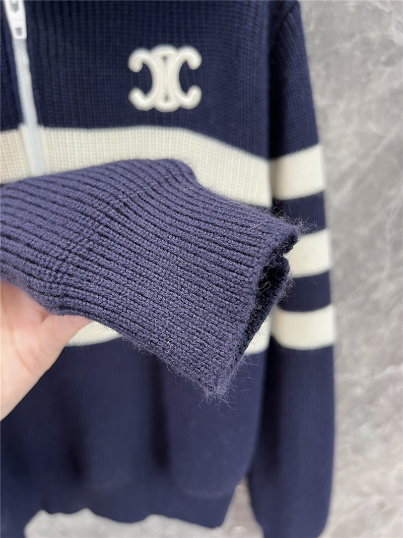 Ce1i*e half-zip stripe wool sweater in white/navy