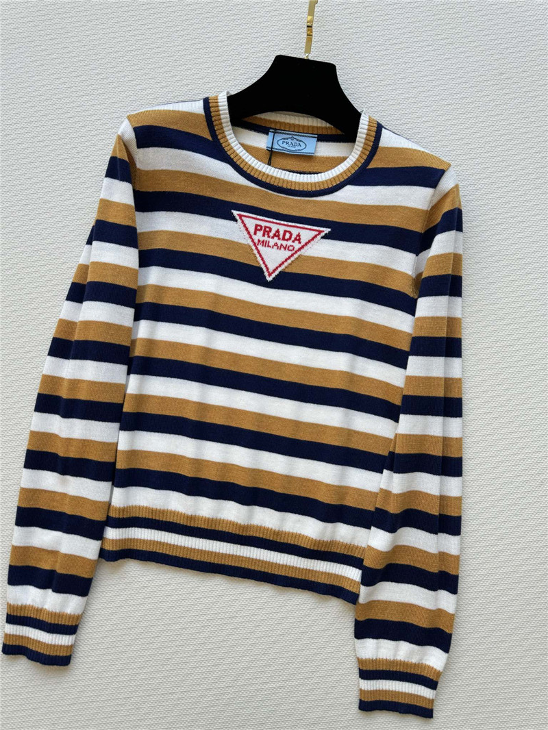 Pra*a logo contrast striped sweater