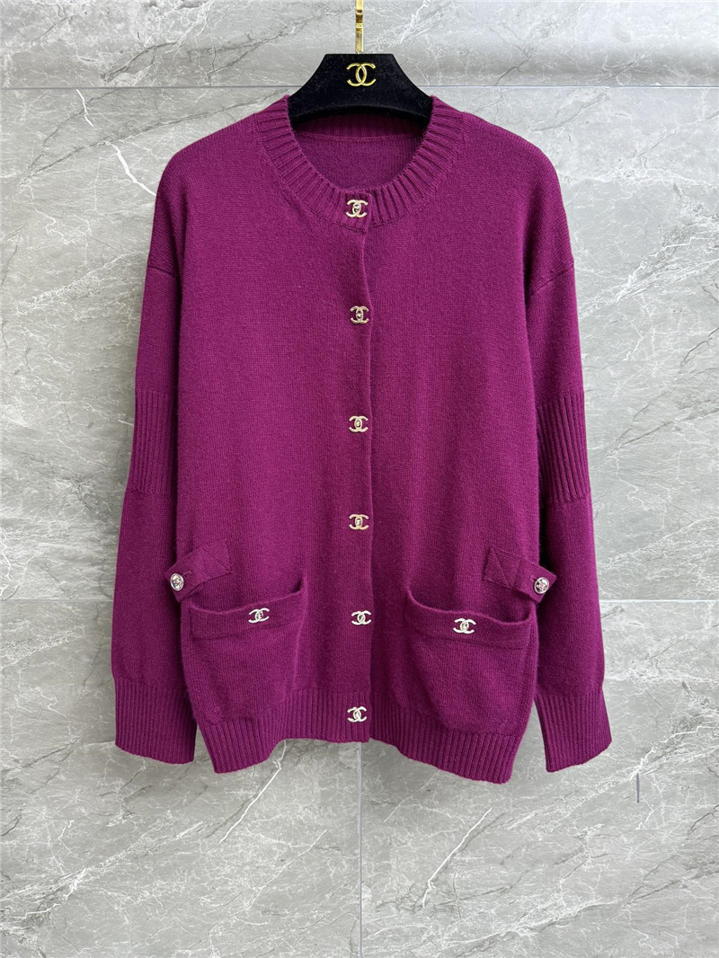 Ch**el turn-lock rib-knit cardigan fuchsia