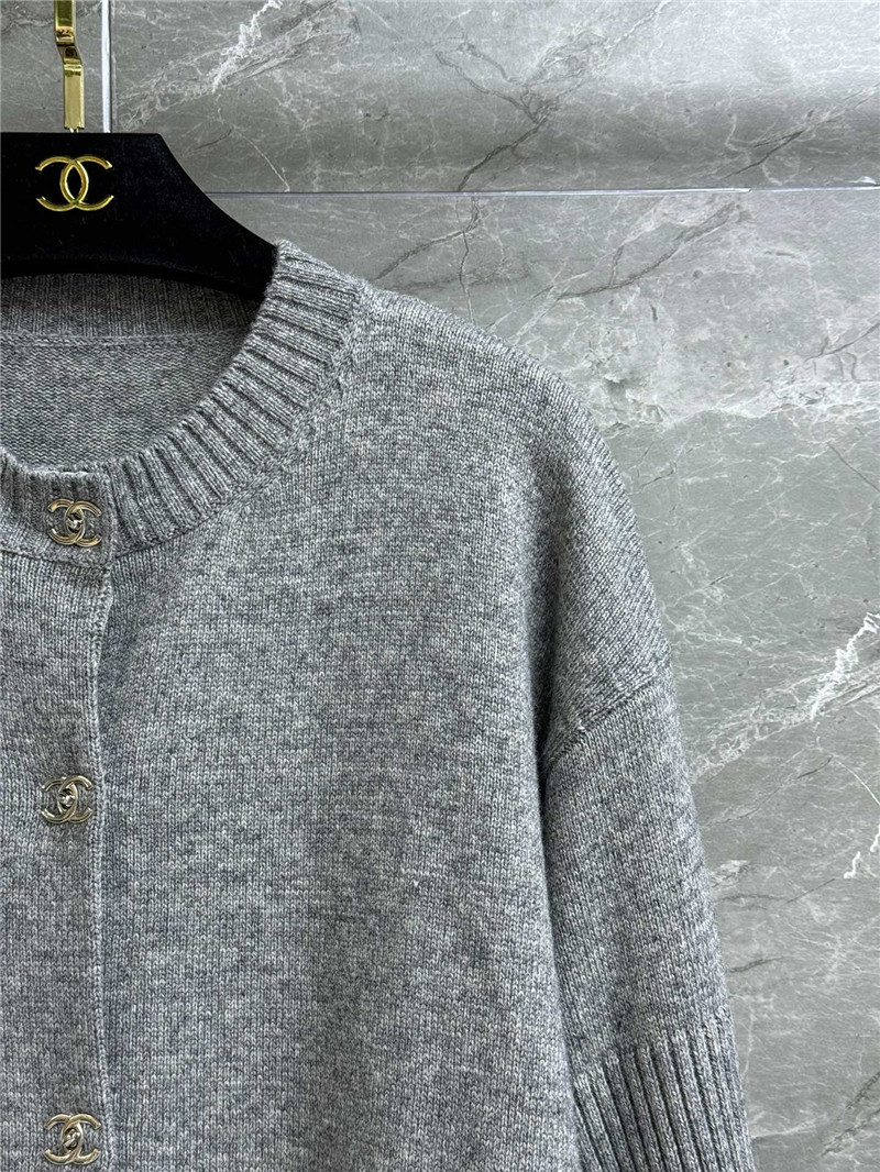 Ch**el turn-lock rib-knit cardigan in grey