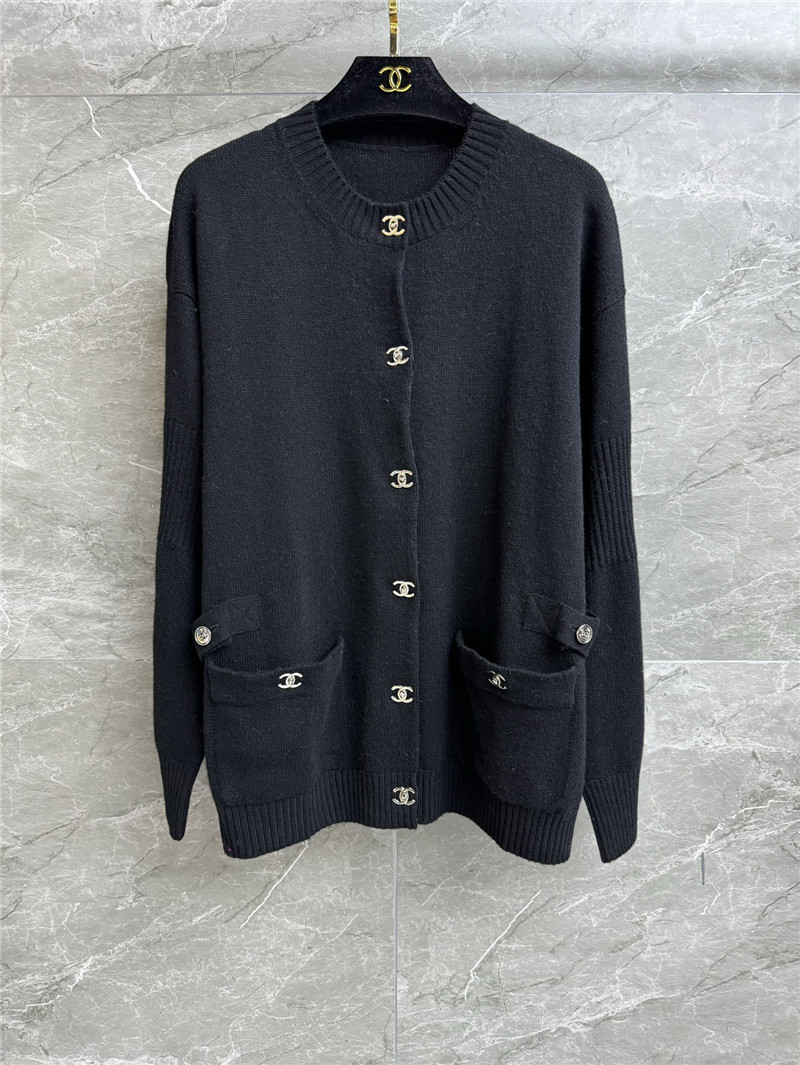 Ch**el turn-lock rib-knit cardigan in black