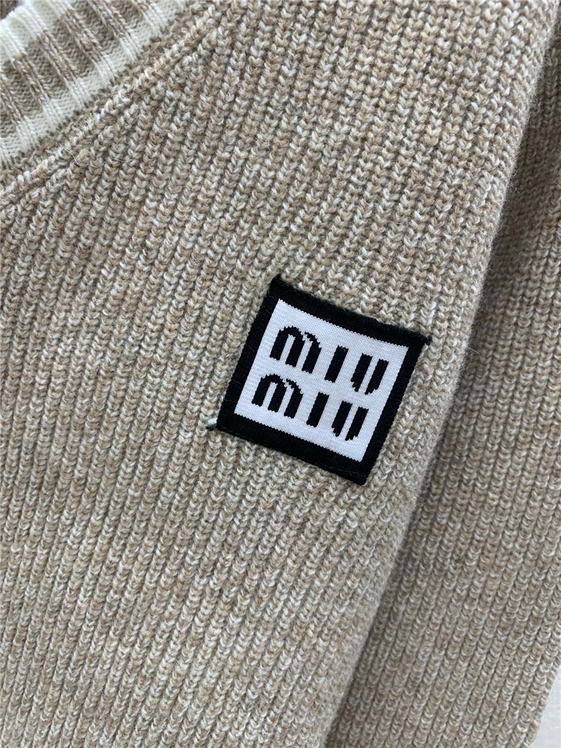 Miu Miu Trim V-Neck Rib Knit Sweater Taupe