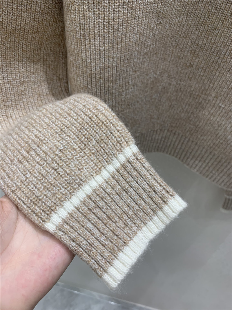 Miu Miu Trim V-Neck Rib Knit Sweater Taupe