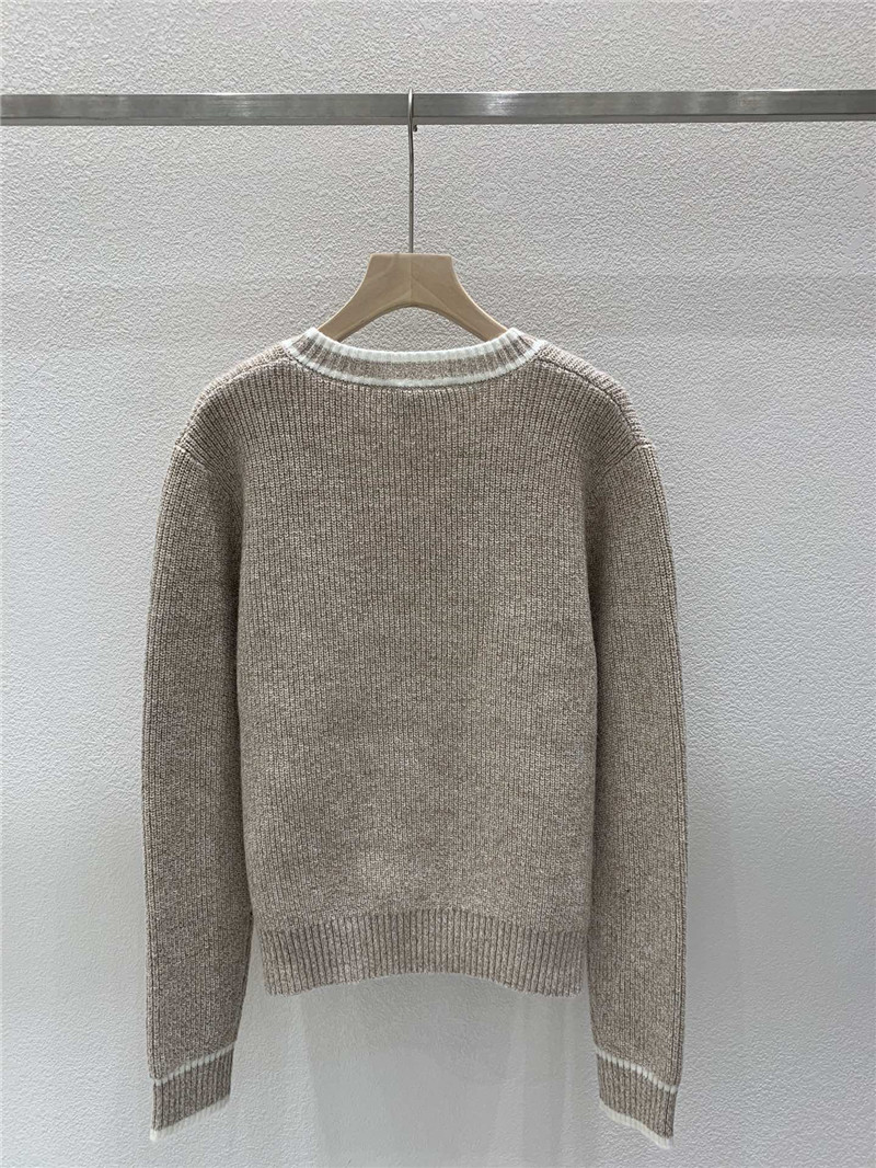 Miu Miu Trim V-Neck Rib Knit Sweater Taupe
