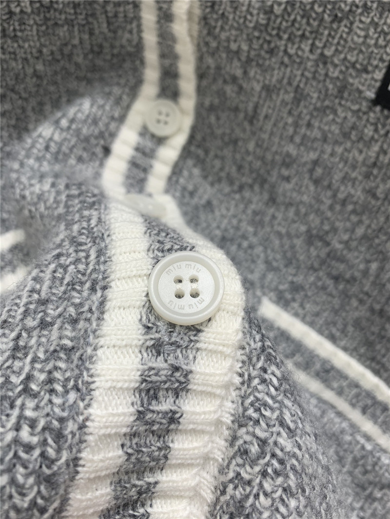 Miu Miu Trim V-Neck Rib Knit Cardigan Grey