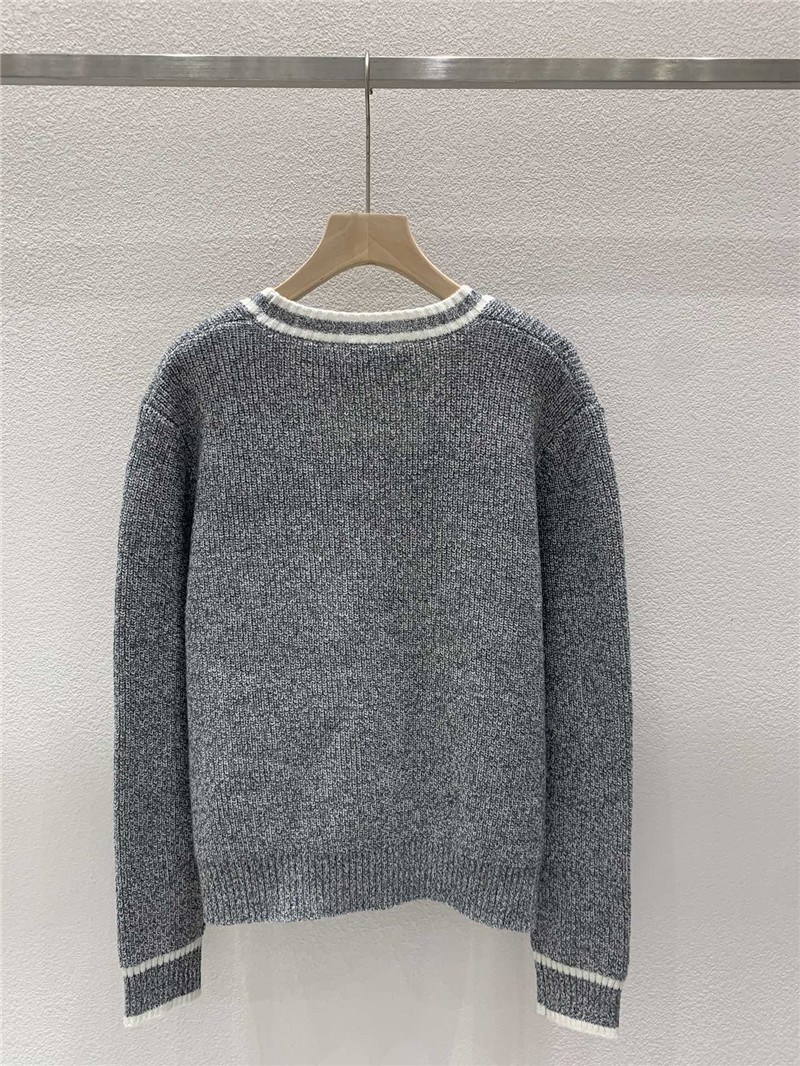 Miu Miu Trim V-Neck Rib Knit Cardigan Grey