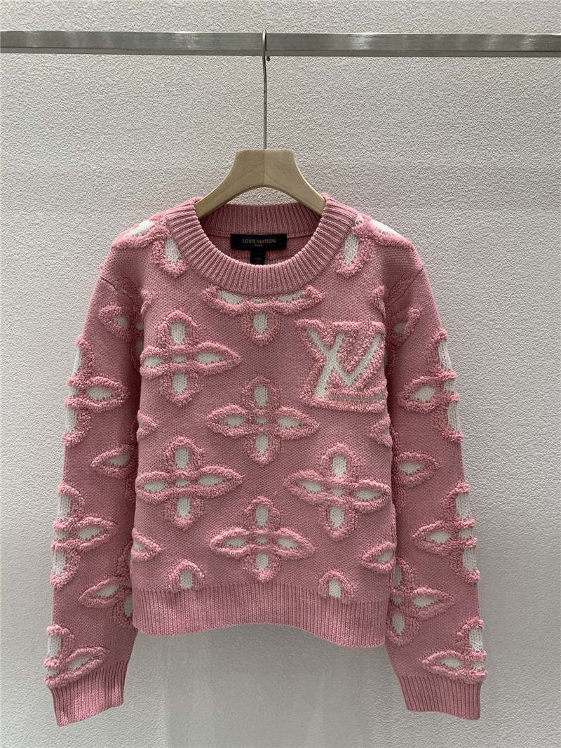 LV Textured Cotton Crewneck Sweater in Pink
