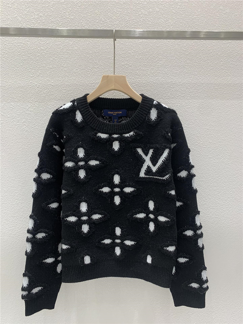 LV Textured Cotton Crewneck Sweater in Black