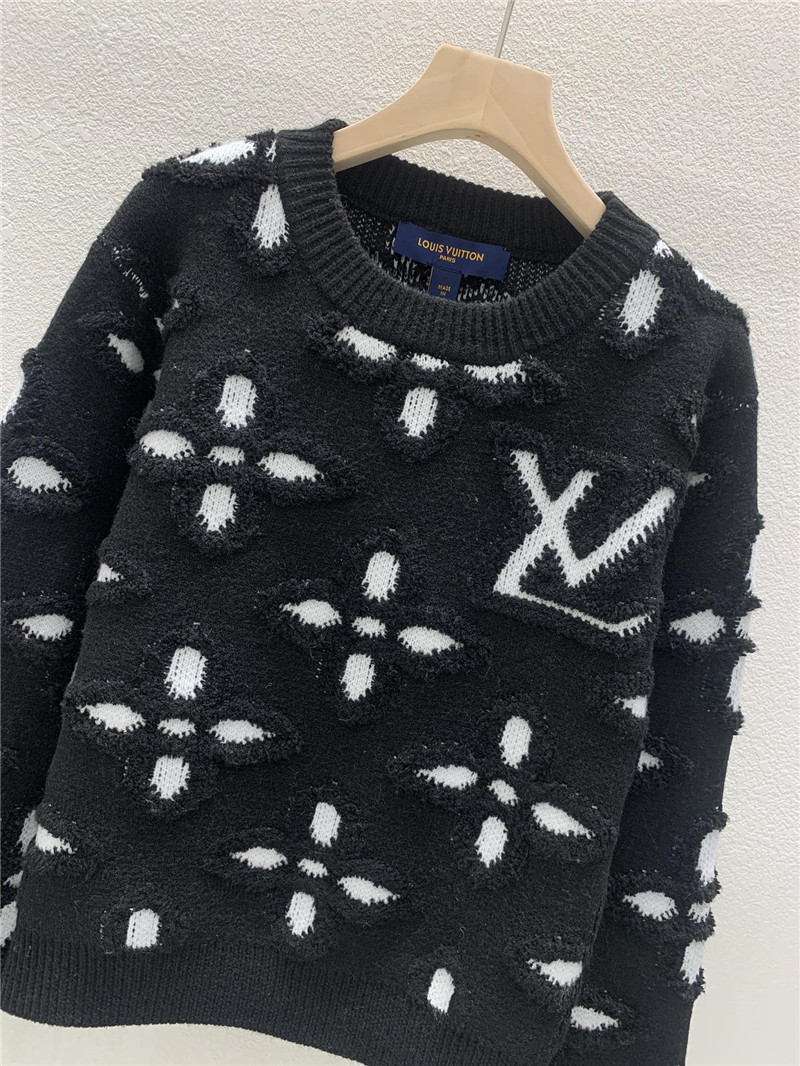 LV Textured Cotton Crewneck Sweater in Black