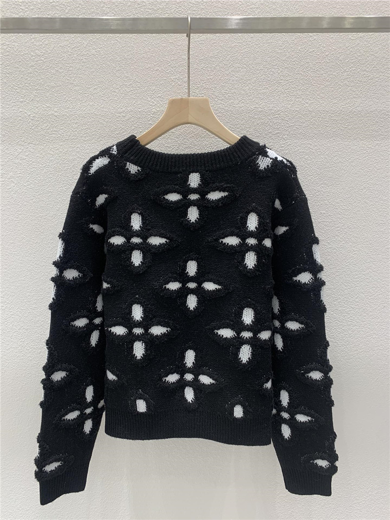 LV Textured Cotton Crewneck Sweater in Black