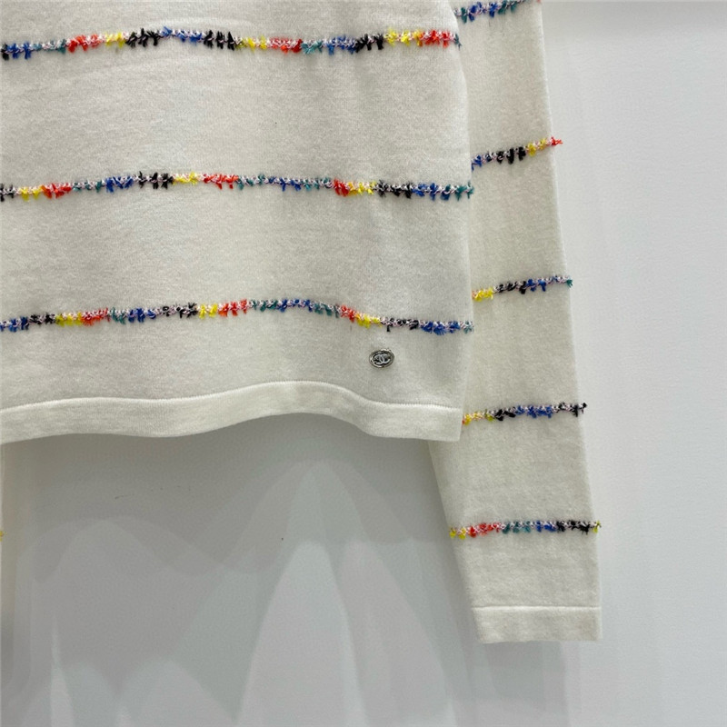 Ch**el striped intarsia cashmere sweater in white