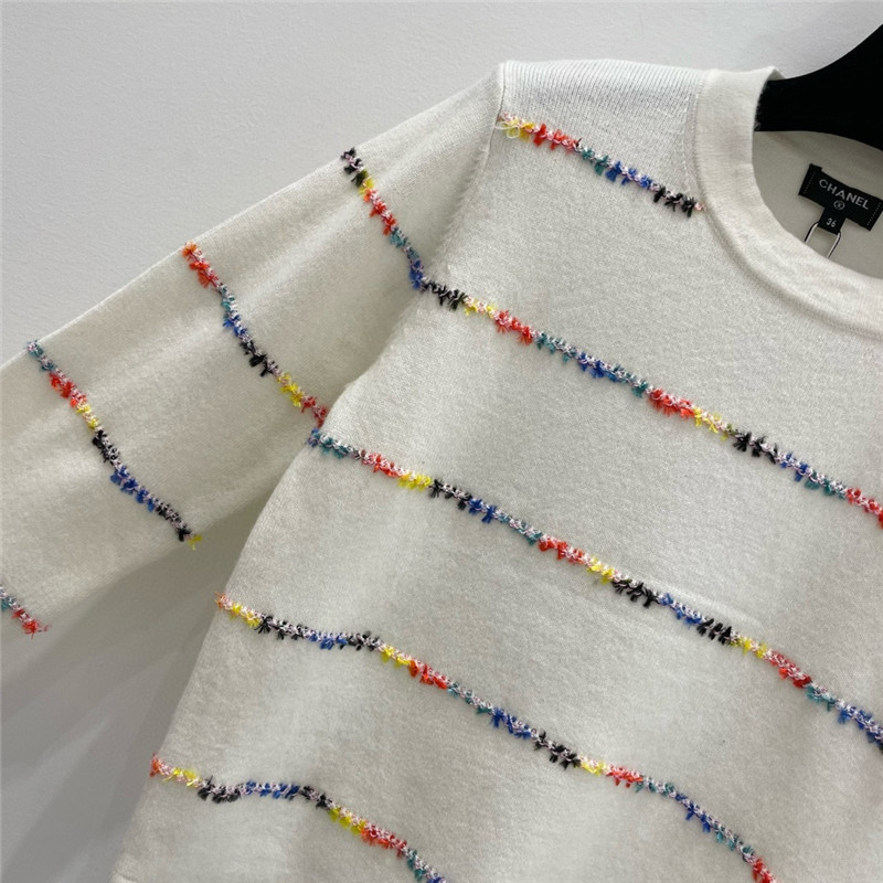 Ch**el striped intarsia cashmere sweater in white