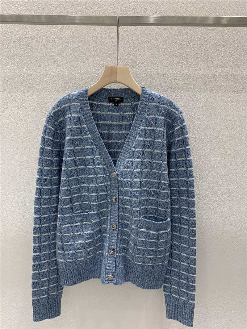 Ch**el stripe intarsia wool cardigan in blue