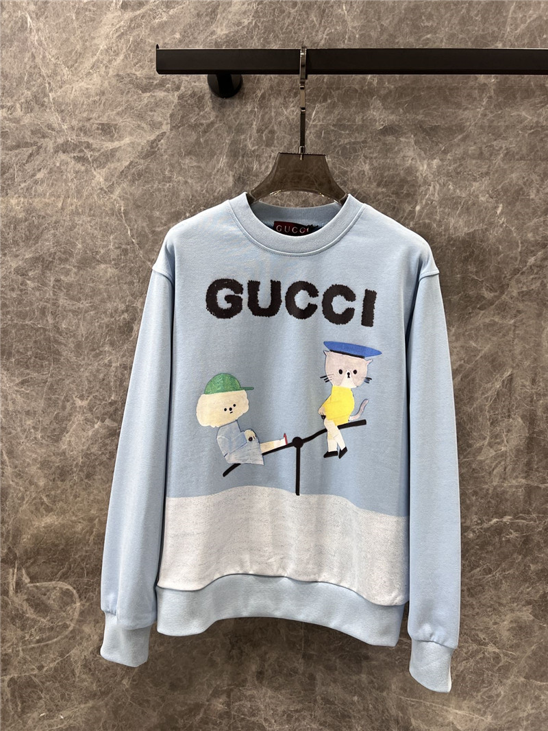 Gvc*1 motif terry cotton sweatshirt in blue