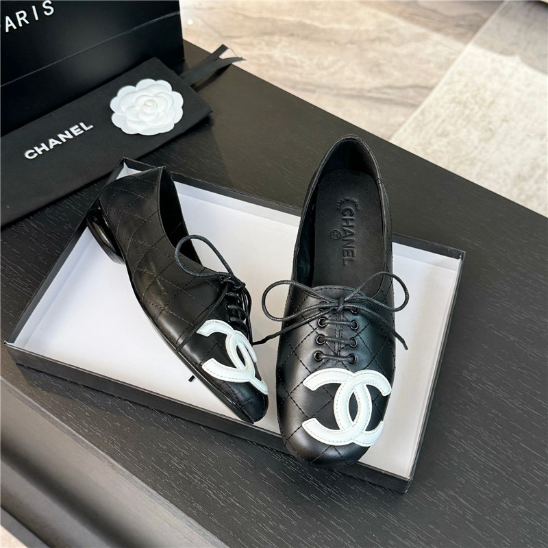 Ch**el lace-up black leather flats