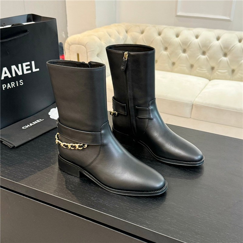 Ch**el calfskin metal chain ankle boots