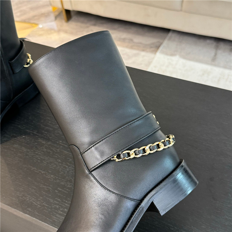 Ch**el calfskin metal chain ankle boots