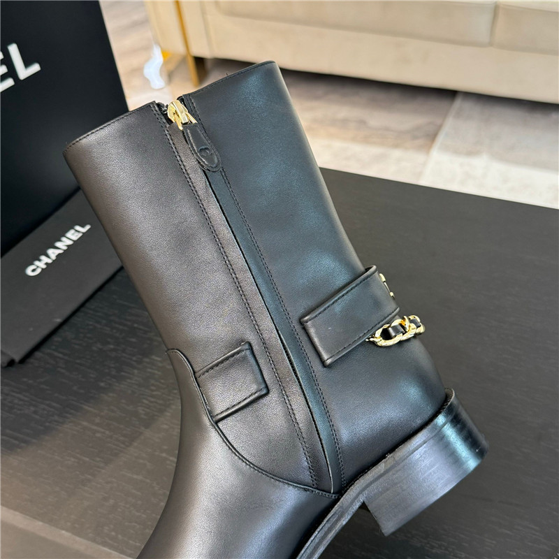 Ch**el calfskin metal chain ankle boots