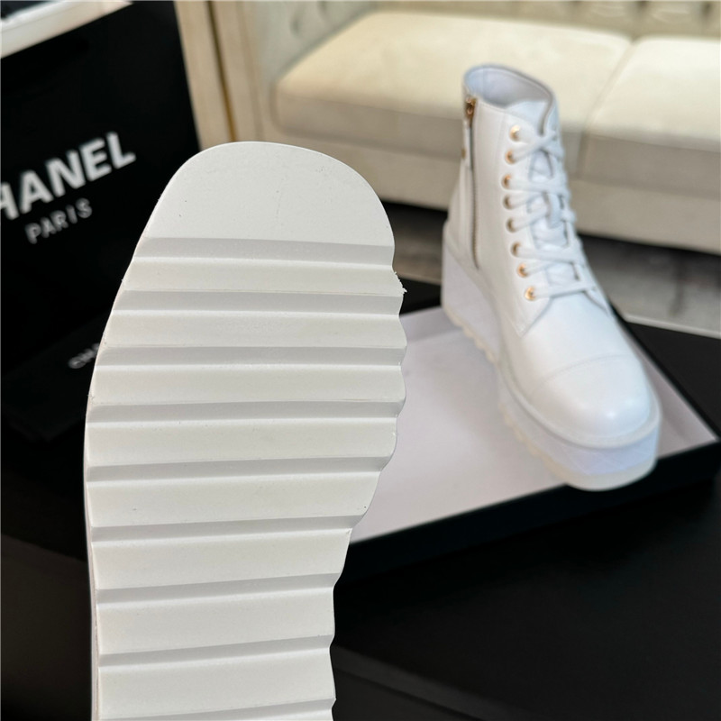 Ch**el white lambskin quilted lace-up wedge ankle boots