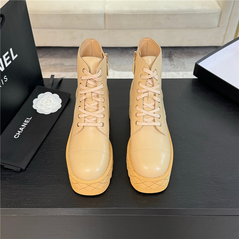 Ch**el lambskin quilted lace-up wedge ankle boots