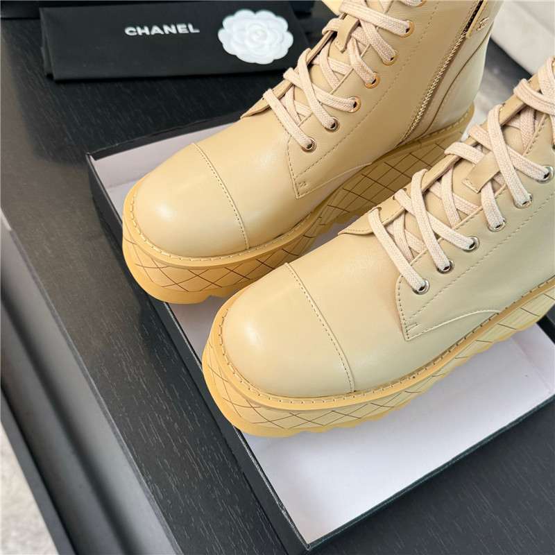 Ch**el lambskin quilted lace-up wedge ankle boots