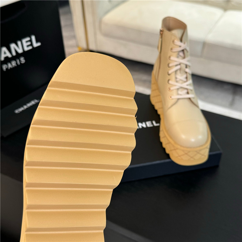 Ch**el lambskin quilted lace-up wedge ankle boots