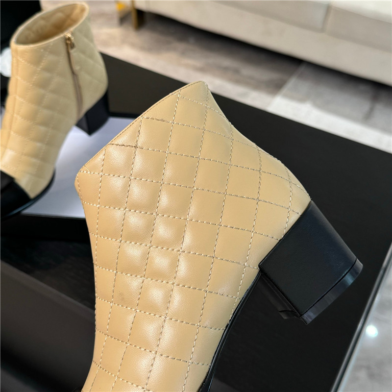 Ch**el beige quilted pattern lambskin ankle boots