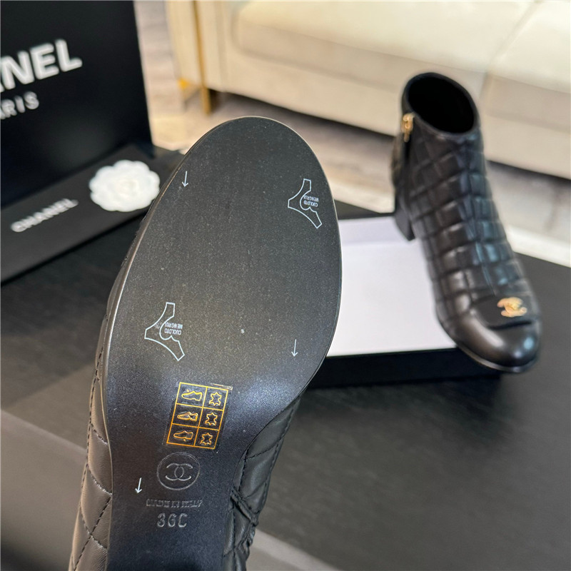 Ch**el black quilted pattern lambskin ankle boots