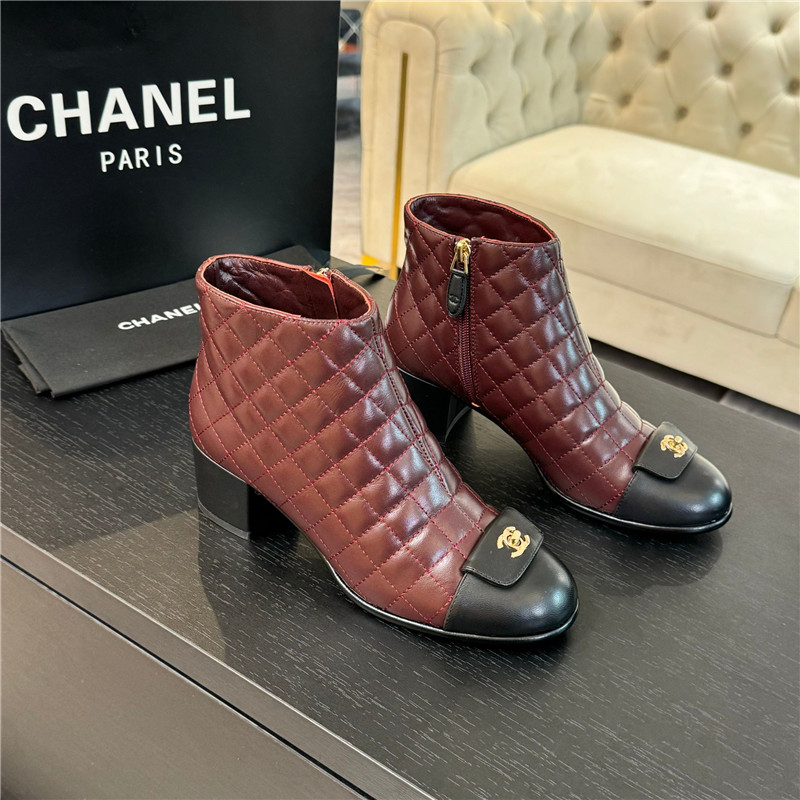 Ch**el burgundy quilted lambskin ankle boots