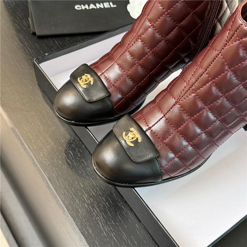 Ch**el burgundy quilted lambskin ankle boots