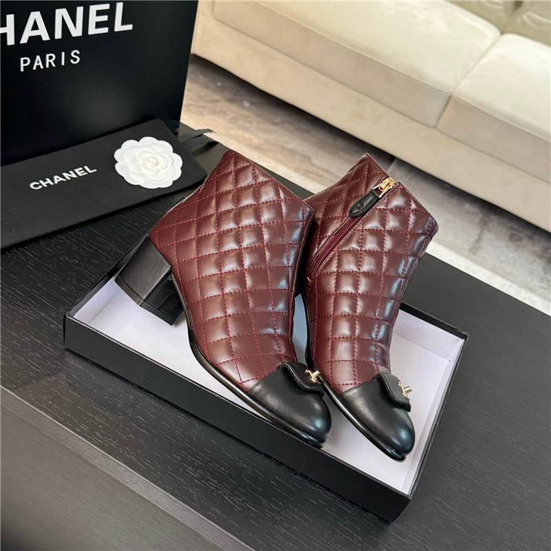 Ch**el burgundy quilted lambskin ankle boots