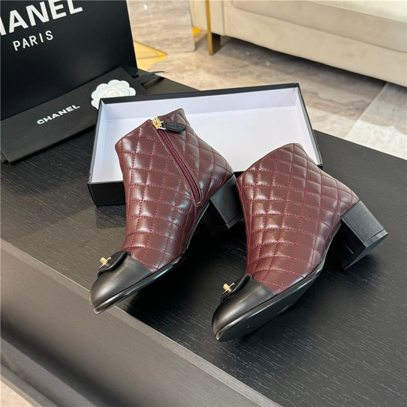Ch**el burgundy quilted lambskin ankle boots