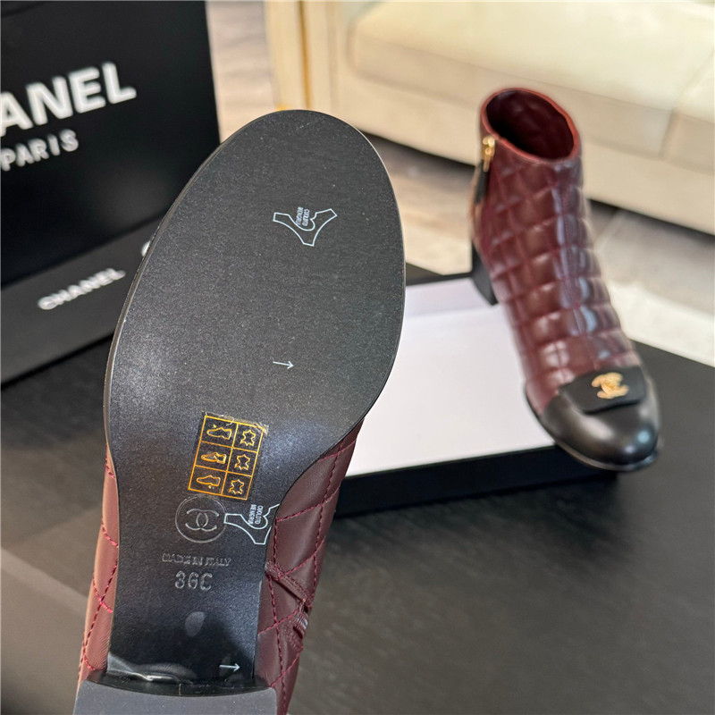 Ch**el burgundy quilted lambskin ankle boots