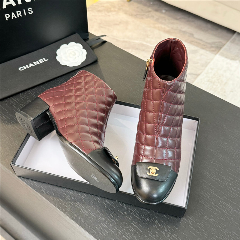Ch**el burgundy quilted lambskin ankle boots