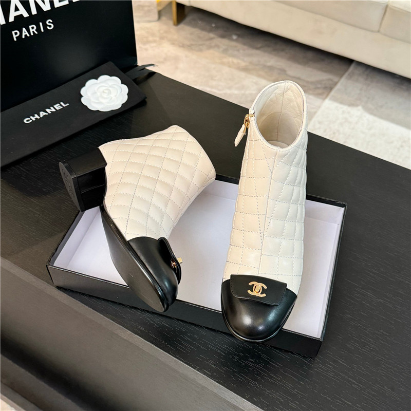 Ch**el quilted pattern lambskin ankle boots