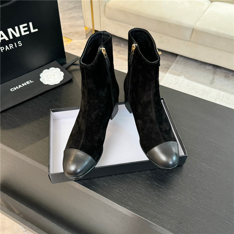 Ch**el suede calfskin cap toe ankle boots