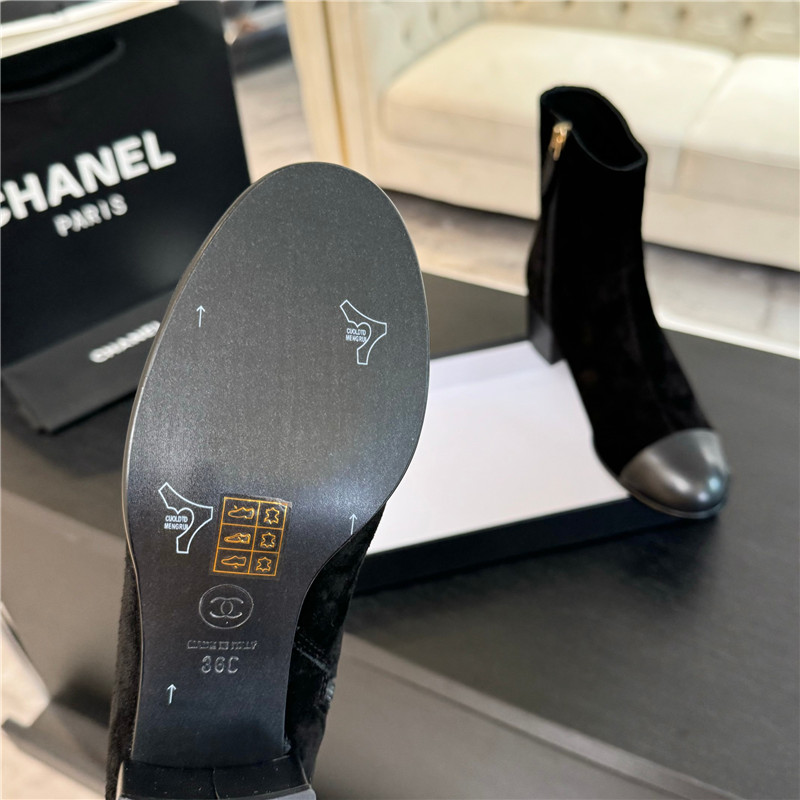 Ch**el suede calfskin cap toe ankle boots