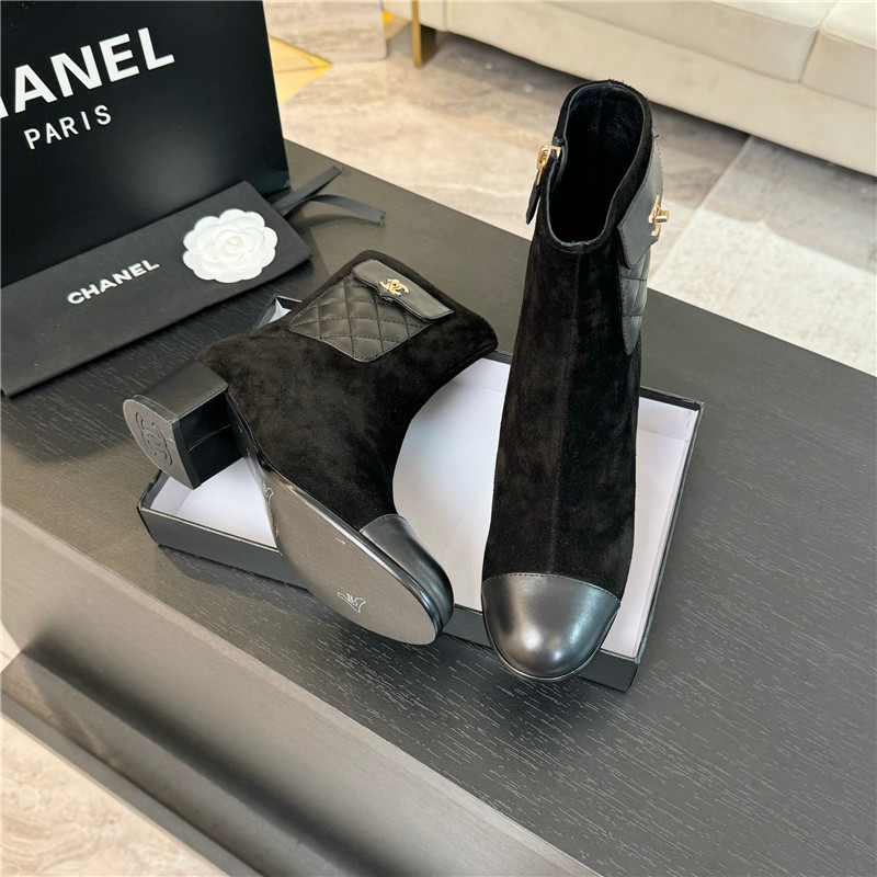 Ch**el suede calfskin cap toe ankle boots