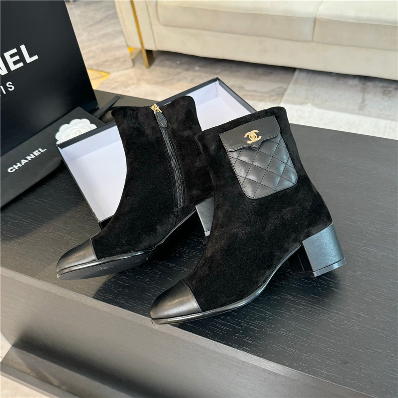 Ch**el suede calfskin cap toe ankle boots
