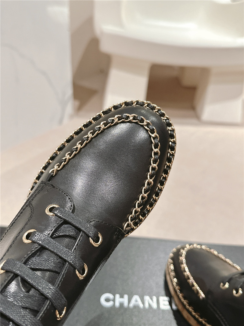 Ch**el black calfskin flat knee high boots