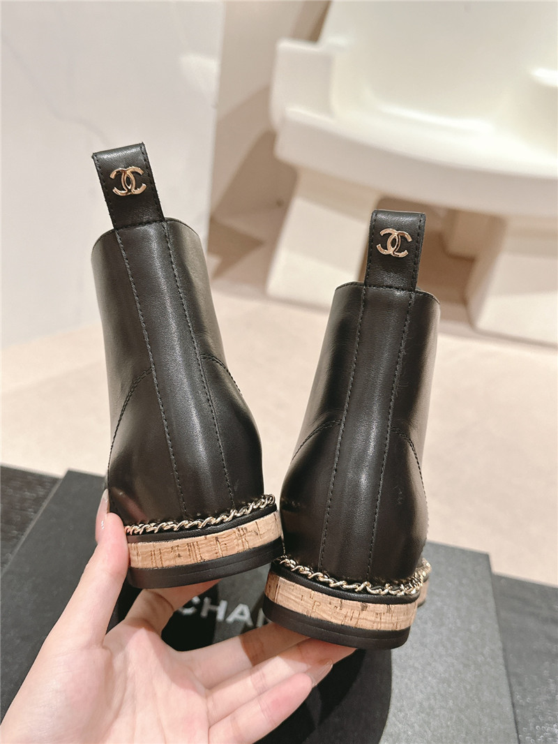 Ch**el lace-up calfskin flat ankle boots