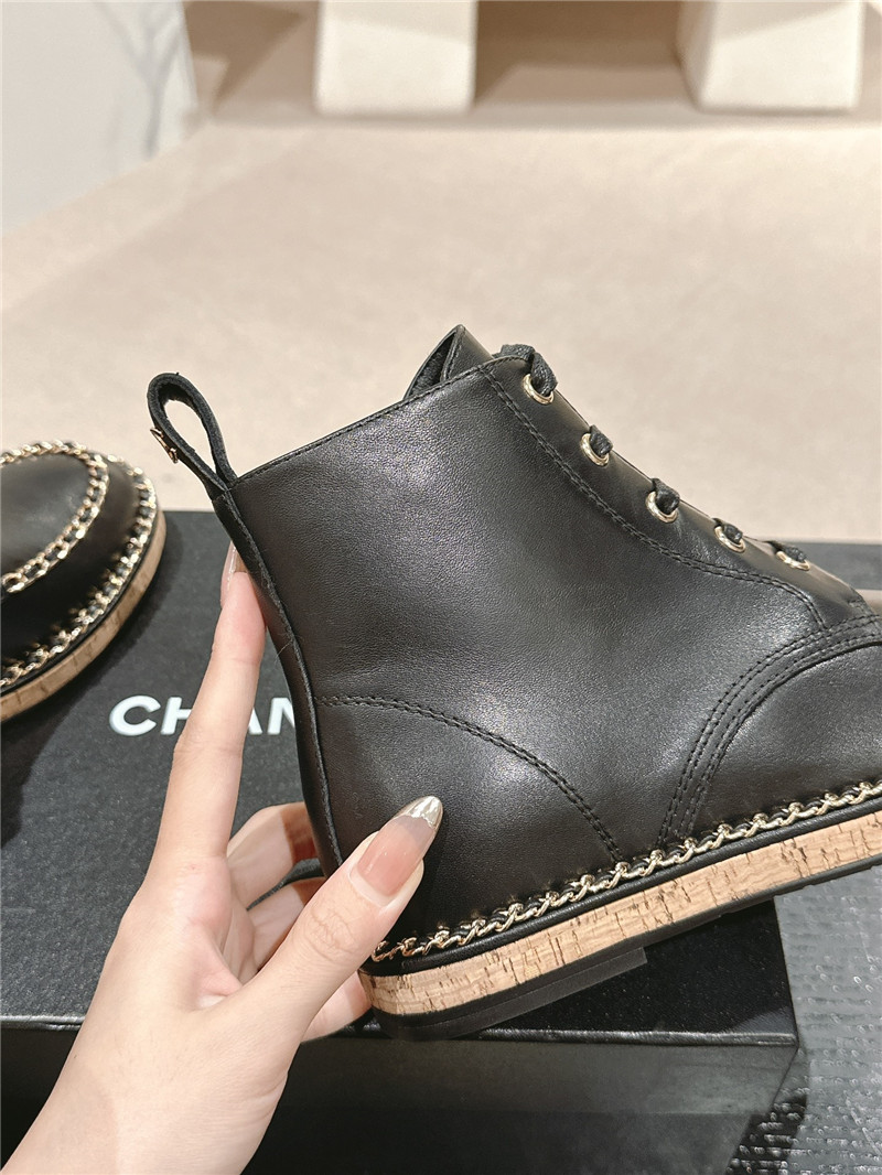 Ch**el lace-up calfskin flat ankle boots